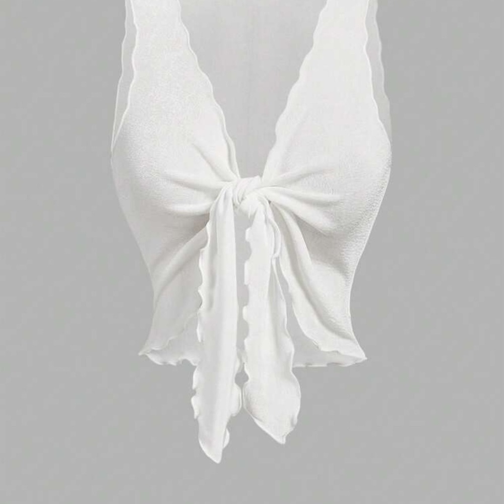 SHEIN Scalloped White Tie Crop Top